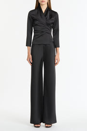 BLACK SATIN WRAP TOP