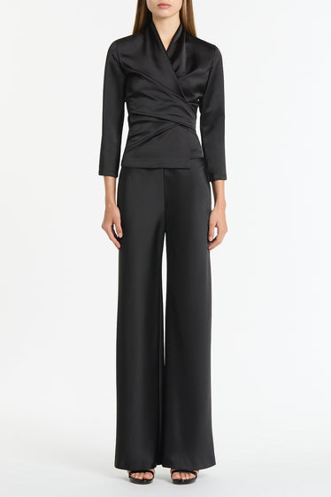 BLACK SATIN WRAP TOP