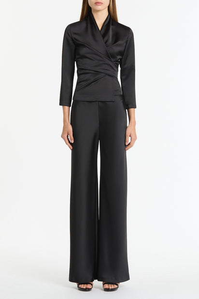 BLACK SATIN WRAP TOP