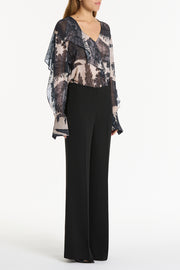 BLACK SCENICA GEORGETTE FLUTED BLOUSE