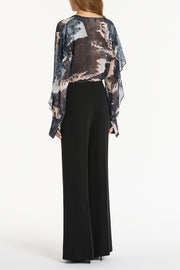 BLACK SCENICA GEORGETTE FLUTED BLOUSE