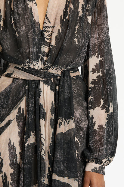 BLACK SCENICA GEORGETTE WATERFALL DRESS