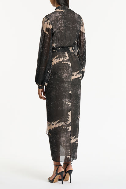 BLACK SCENICA GEORGETTE WATERFALL DRESS