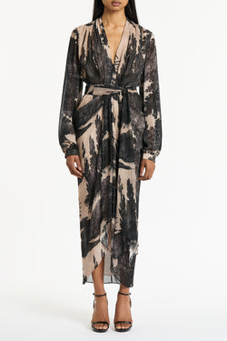 BLACK SCENICA GEORGETTE WATERFALL DRESS