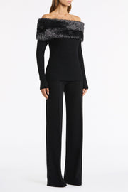 BLACK SHIMMER KNIT OFF SHOULDER TOP