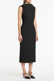 BLACK STARLIGHT TWILL COWL FRONT DRESS