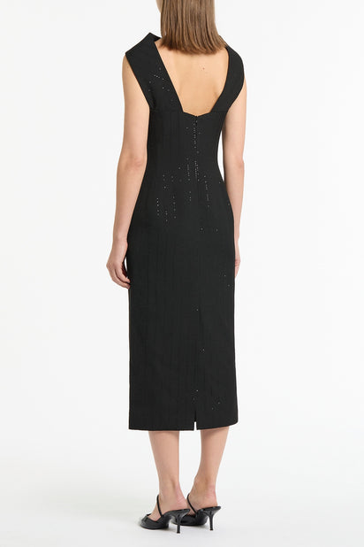 BLACK STARLIGHT TWILL COWL FRONT DRESS
