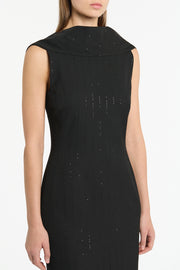 BLACK STARLIGHT TWILL COWL FRONT DRESS