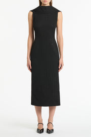 BLACK STARLIGHT TWILL COWL FRONT DRESS