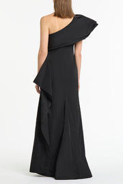 BLACK TAFFETA ASYMMETRIC ONE SHOULDER DRESS