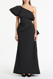 BLACK TAFFETA ASYMMETRIC ONE SHOULDER DRESS
