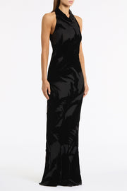 BLACK VELVET BURNOUT BIAS GOWN