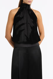 BLACK VELVET BURNOUT HALTER TOP
