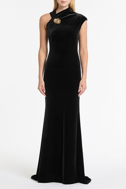 BLACK VELVET GOLD BUTTON GOWN