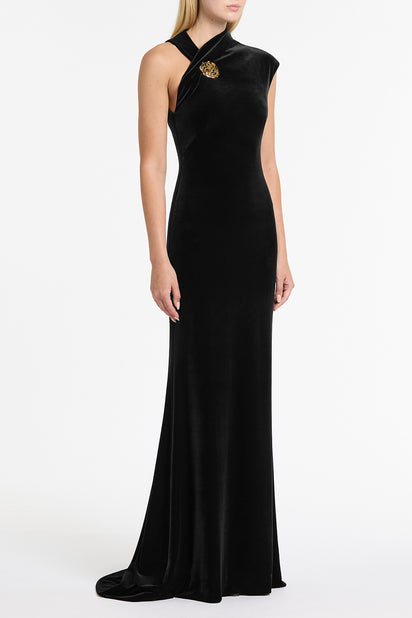 BLACK VELVET GOLD BUTTON GOWN