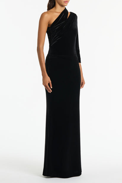 BLACK VELVET COLUMN SKIRT