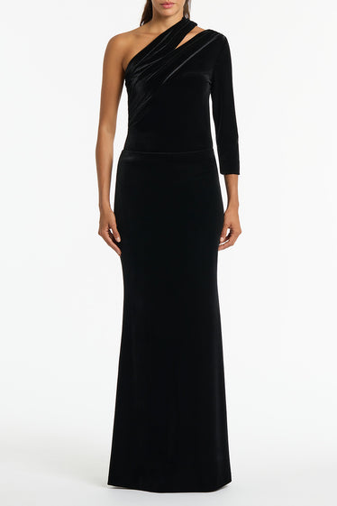 BLACK VELVET COLUMN SKIRT