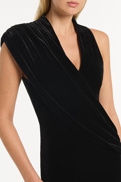 BLACK VELVET DRAPED GOWN