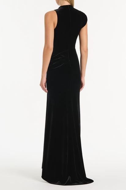 BLACK VELVET DRAPED GOWN