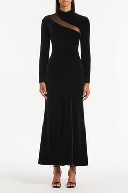 BLACK VELVET FLUTED PANEL SKIRT