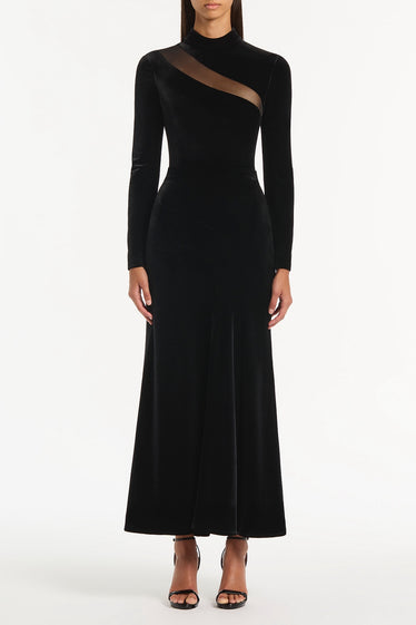 BLACK VELVET FLUTED PANEL SKIRT