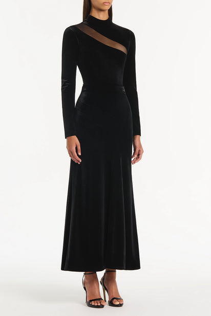 BLACK VELVET FLUTED PANEL SKIRT