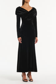 BLACK VELVET DRAPED SHOULDER TOP