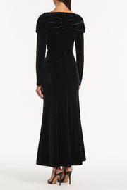 BLACK VELVET DRAPED SHOULDER TOP