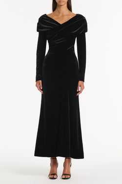 BLACK VELVET DRAPED SHOULDER TOP