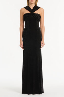 BLACK VELVET MESH GOWN