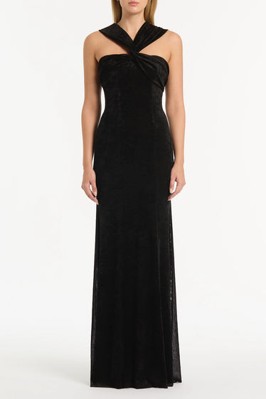 BLACK VELVET MESH GOWN
