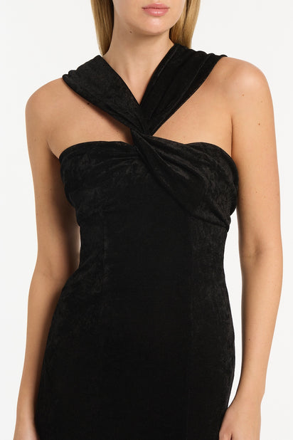 BLACK VELVET MESH GOWN