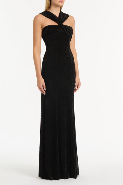 BLACK VELVET MESH GOWN