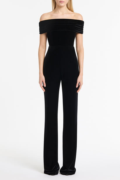 BLACK VELVET OFF SHOULDER BODYSUIT