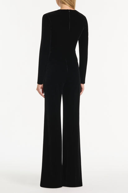 BLACK VELVET TUCK FRONT JUMPSUIT