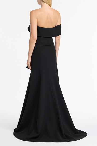 BLACK CREPE ASYMMETRICAL LA BANDA GOWN