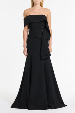 BLACK CREPE ASYMMETRICAL LA BANDA GOWN