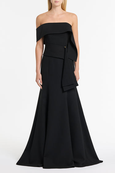 BLACK CREPE ASYMMETRICAL LA BANDA GOWN