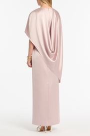 BLUSH LUSTRE SATIN ASYMMETRICAL CAPE GOWN