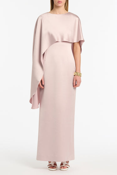 BLUSH LUSTRE SATIN ASYMMETRICAL CAPE GOWN