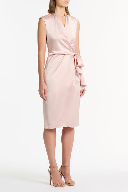 BLUSH LUSTRE SATIN WRAP DRESS