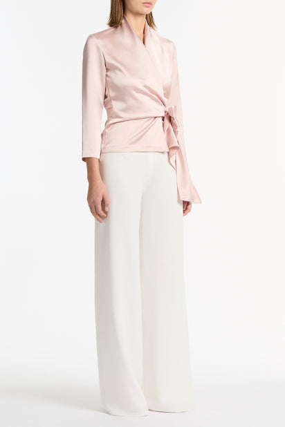 BLUSH LUSTRE SATIN WRAP TOP