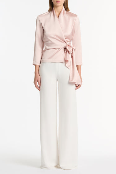 BLUSH LUSTRE SATIN WRAP TOP