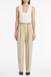 BONE LUXE COTTON DRILL PLEATED PANT