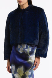 BRIGHT NAVY TIPPED FUR SHORT JACKET