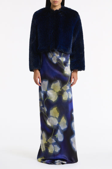 BRIGHT NAVY TIPPED FUR SHORT JACKET