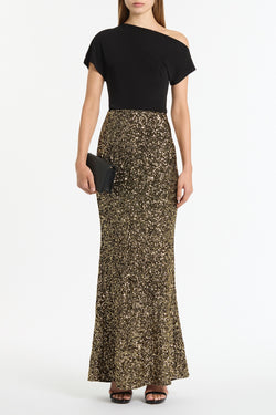 BRONZE CRUSHED SEQUIN COLUMN SKIRT