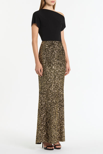 BRONZE CRUSHED SEQUIN COLUMN SKIRT