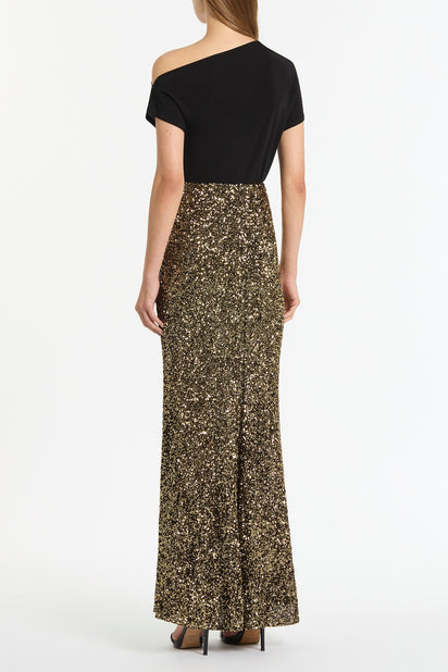 BRONZE CRUSHED SEQUIN COLUMN SKIRT