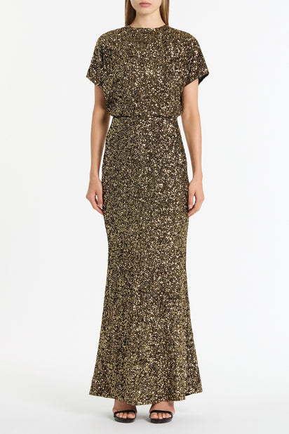 BRONZE CRUSHED SEQUIN COLUMN SKIRT